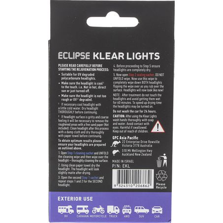 Eclipse Klear Lights Headlight Restoration Wipes
