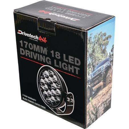 Drivetech 4X4 170 mm Round LED Driving Light, Black Powder Coated