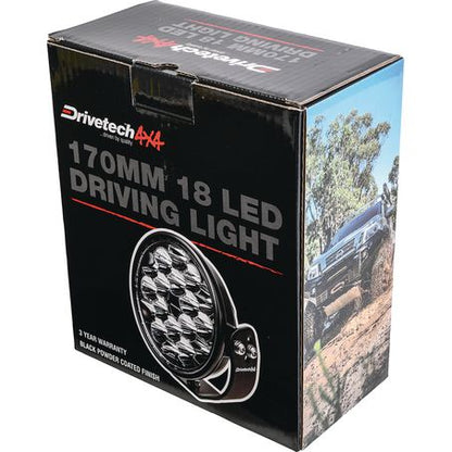 Drivetech 4X4 170 mm Round LED Driving Light, Black Powder Coated