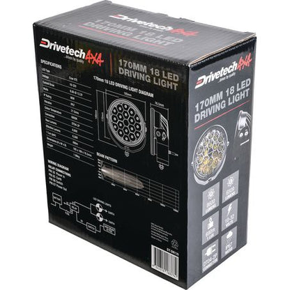 Drivetech 4X4 170 mm Round LED Driving Light, Black Powder Coated