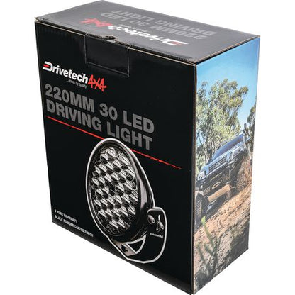 Drivetech 4X4 220 mm Round LED Driving Light, Black Powder Coated