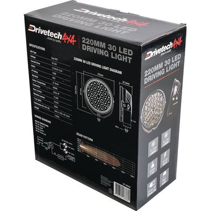 Drivetech 4X4 220 mm Round LED Driving Light, Black Powder Coated